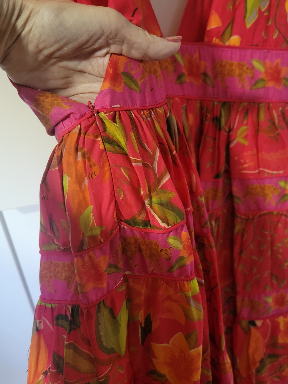 FARM Rio Pink Floral Tiered Maxi Dress with Orange & Green Print - Picture 5 of 9